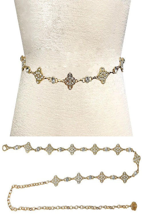 FLOWER SHAPE RHINESTONE CHAIN BELT