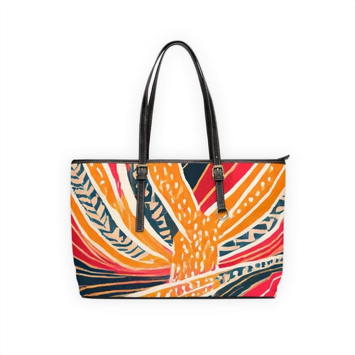 Large Leather Tote Shoulder Bag, Boho Multicolor Print