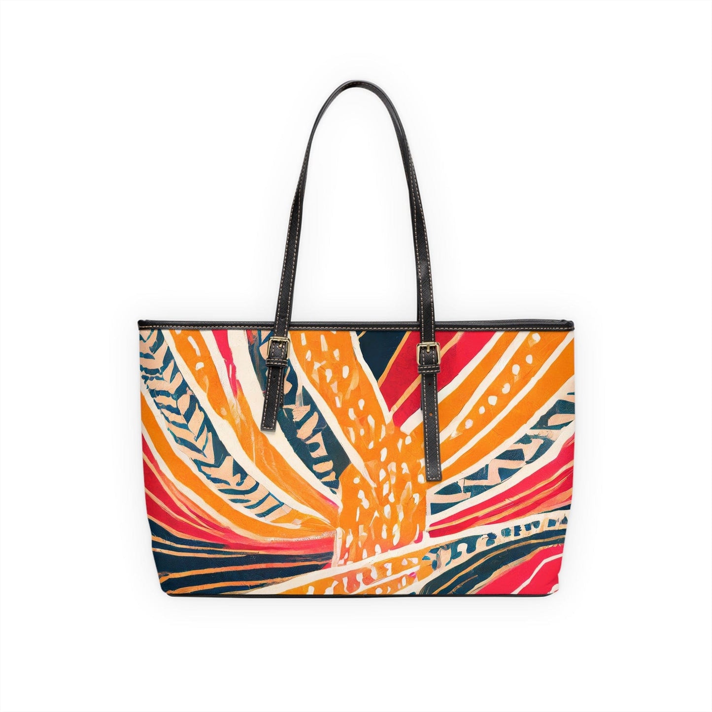 Large Leather Tote Shoulder Bag, Boho Multicolor Print