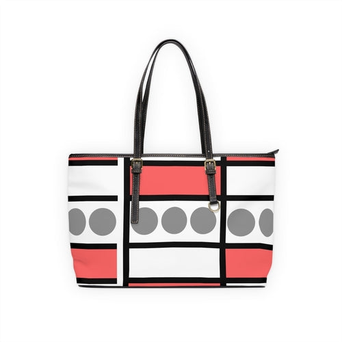 Large Leather Tote Shoulder Bag, Pale Red Print